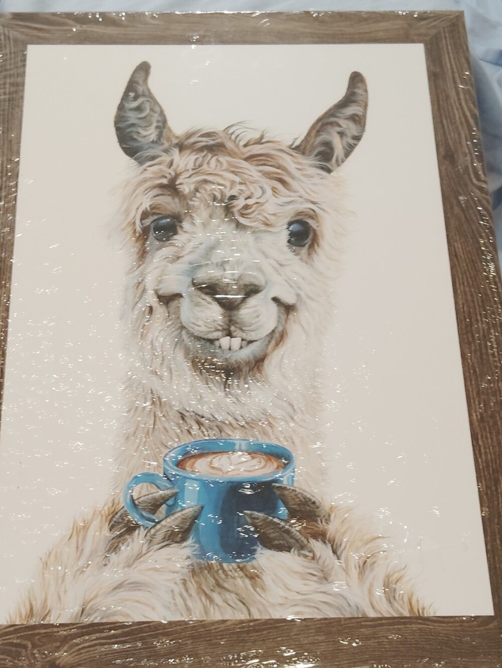 Blue Coffee Cup Llama Wall Art Print - Home Art Metal W/Magnetic Application